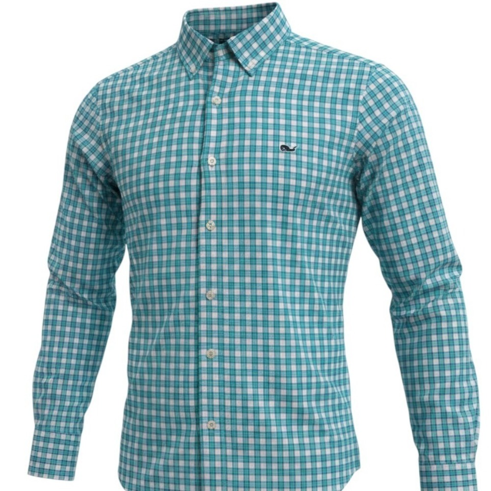 Vineyard Vines Performance Shirt Mens Medium Blue Plaid On-The-Go Long Sleeve